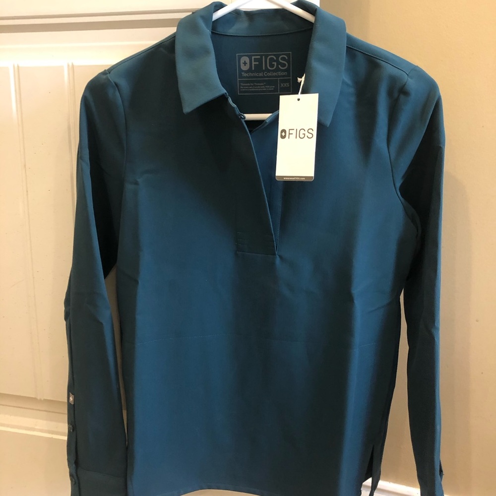 Figs Caribbean Blue Watamu Longsleeve Scrub Top